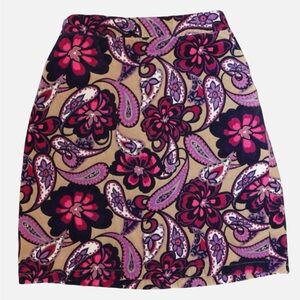 Ann Taylor Mini Corduroy Skirt Floral Paisley Tan Pink Purple Womens Size 10